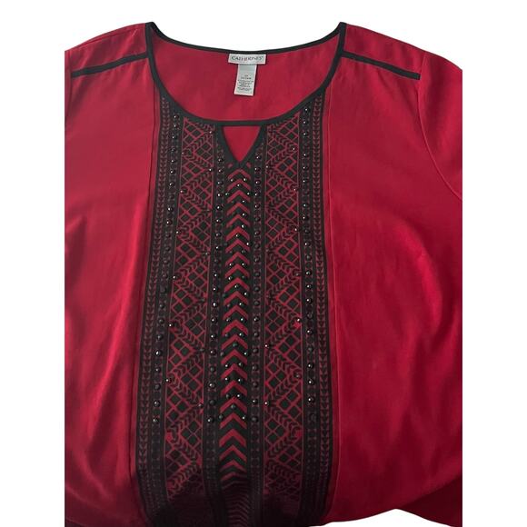 CATHERINES LONG SLV RND NECK BLOUSE, WOMENS, 2X(22/24), BURGUNDY & BLACK, DRESSY - Picture 3 of 8